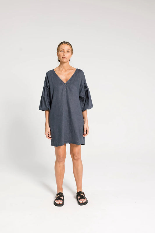 Nina Pleat Sleeve Dress - Ocean