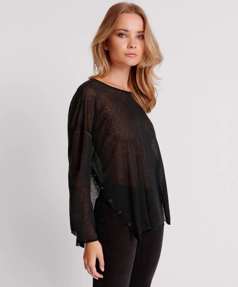 Split Side Long Sleeve Tee - Black