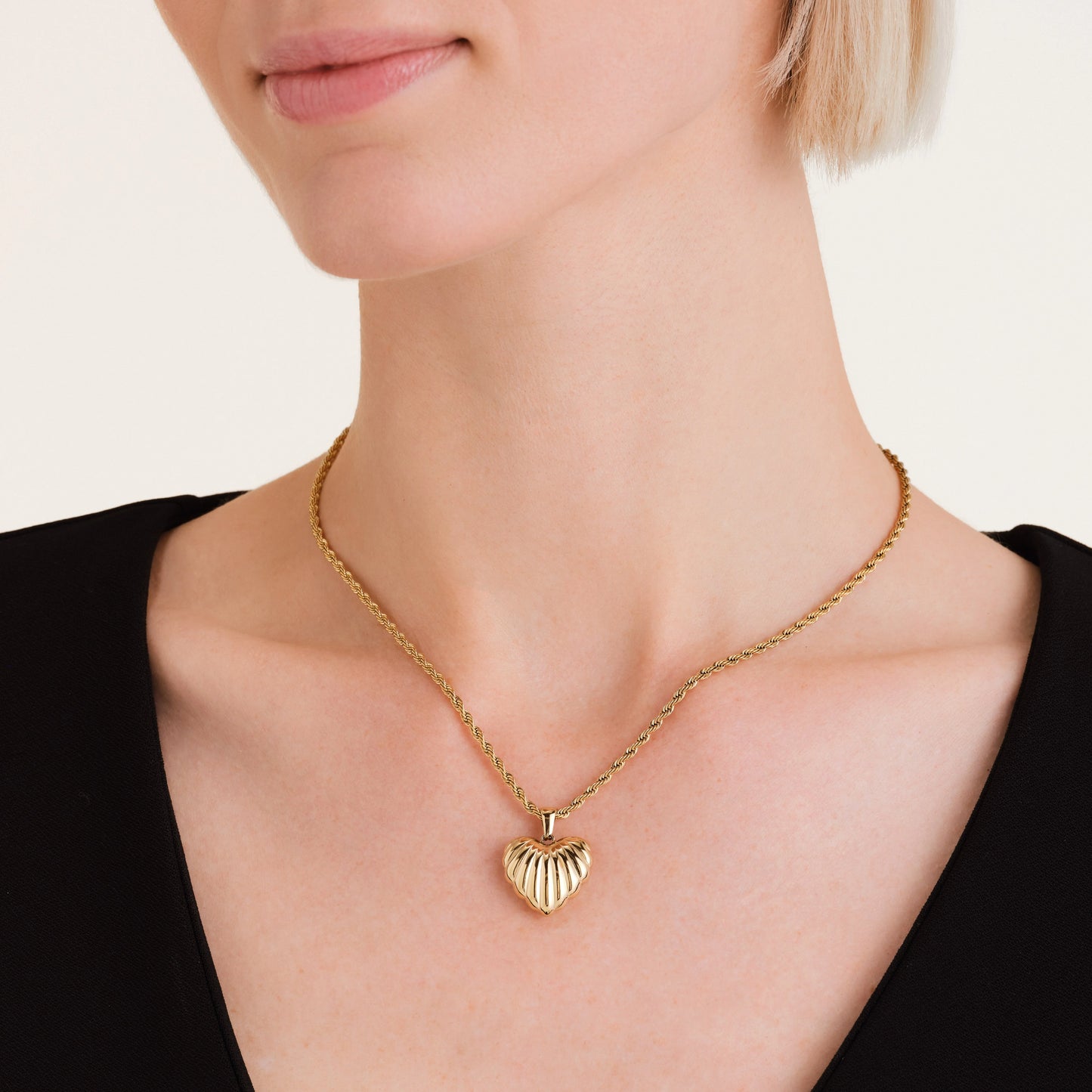 Ridged Heart Necklace - Gold