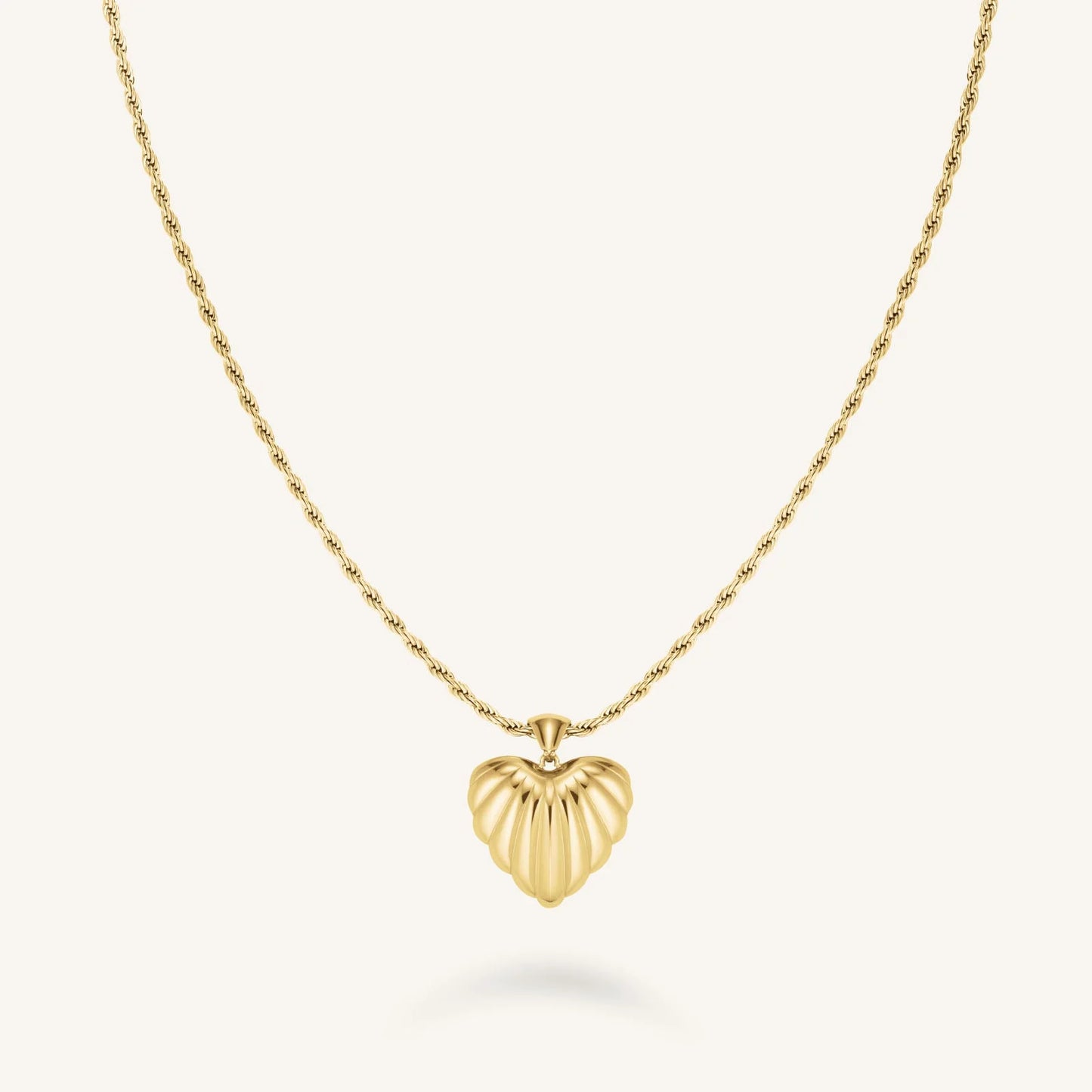 Ridged Heart Necklace - Gold