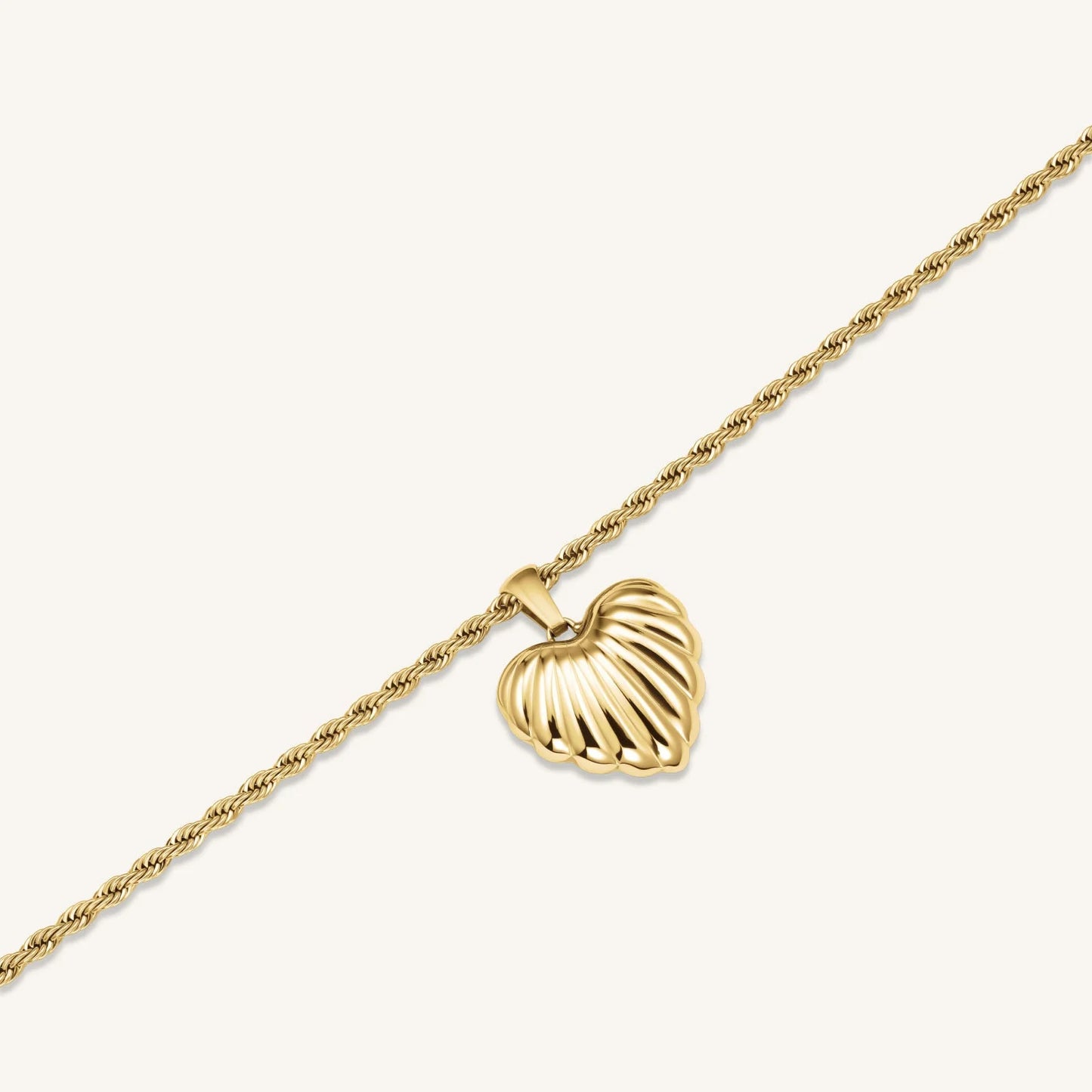 Ridged Heart Necklace - Gold