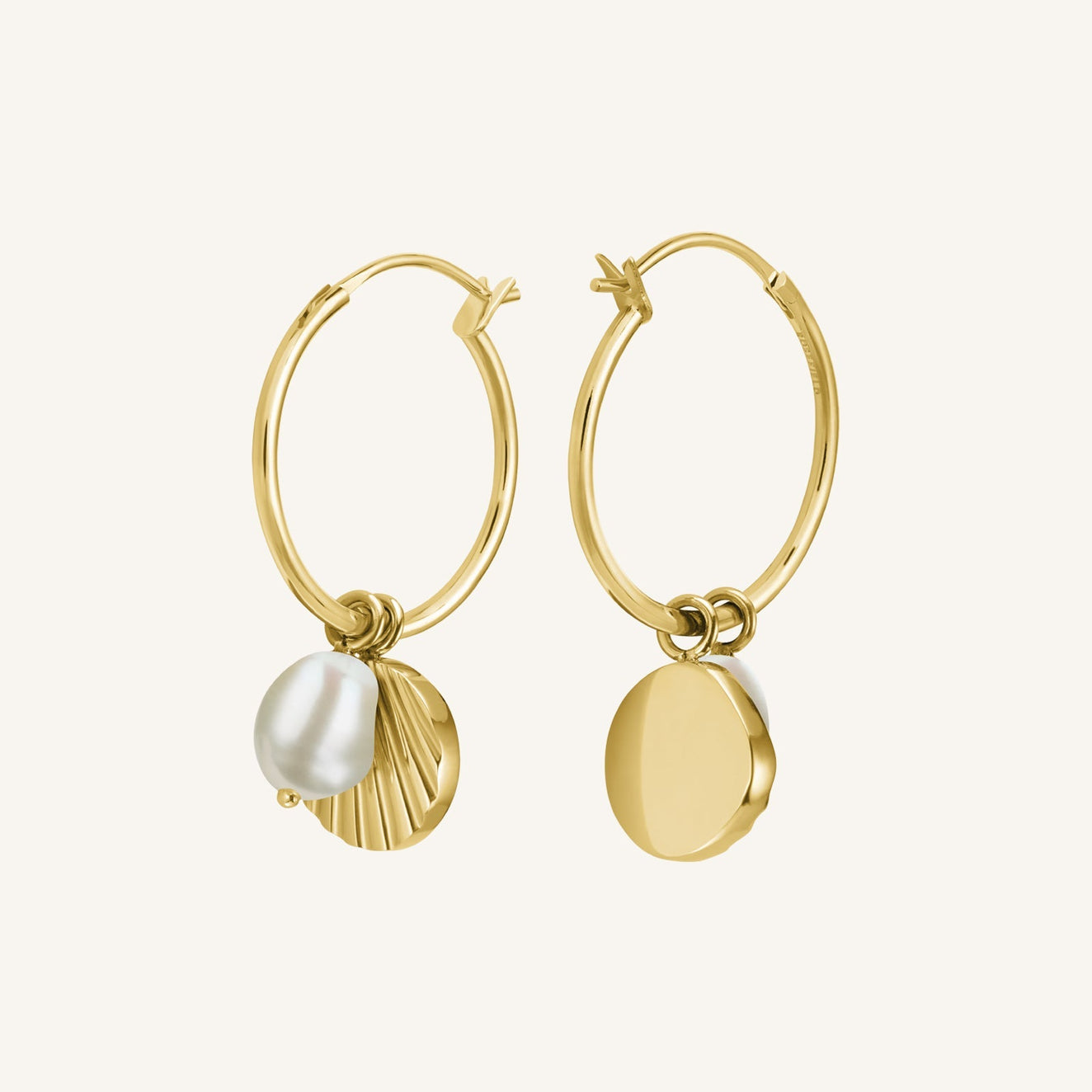 Shell and Pearl Drop Earrings - Gold J173