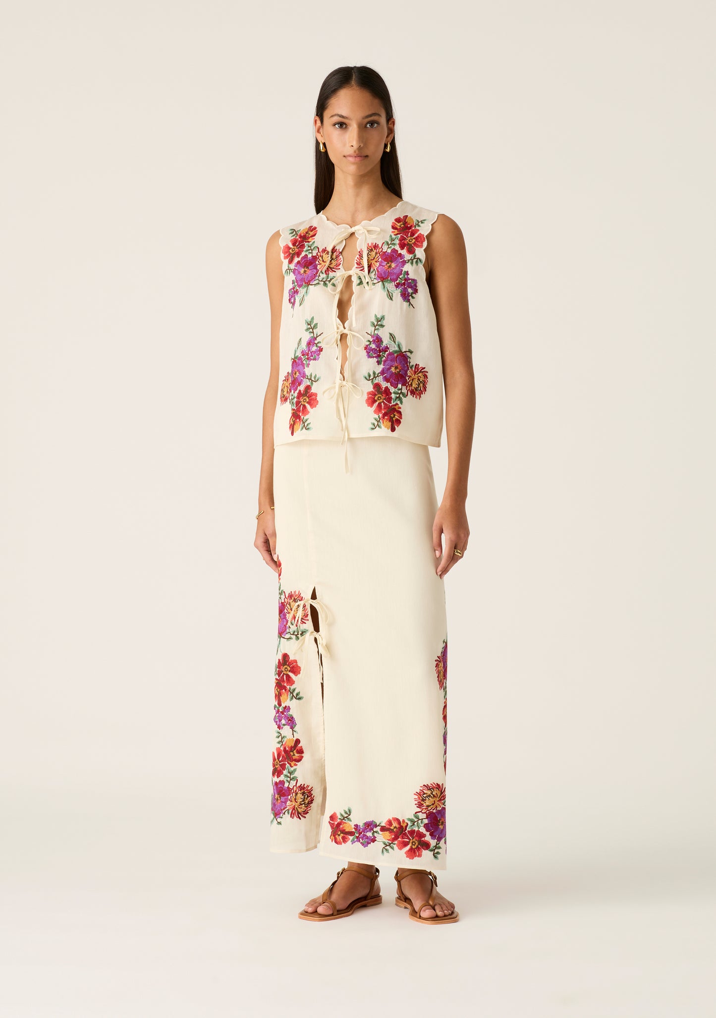 Frida Embroidery Vest - Ivory