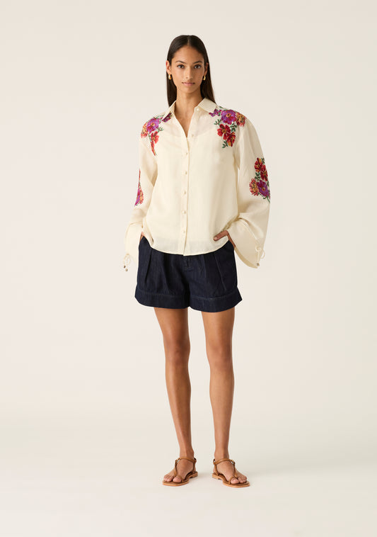 Frida Embroidery Shirt - Ivory