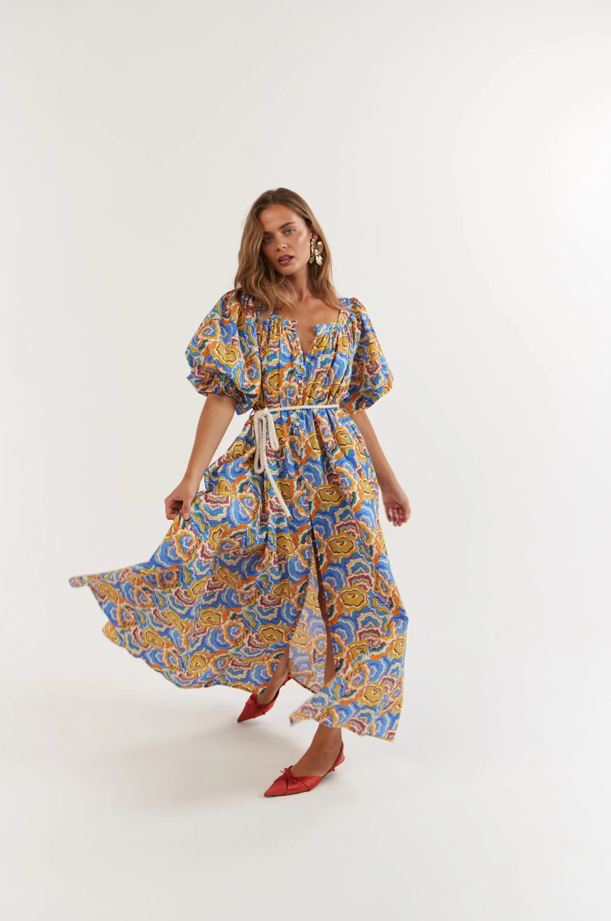 Camila Maxi Cotton Dress - Agate Azure