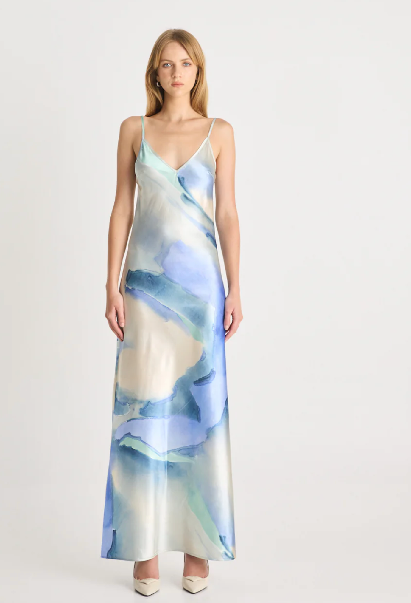 LJ Satin Maxi Dress | LJ Print - Blue