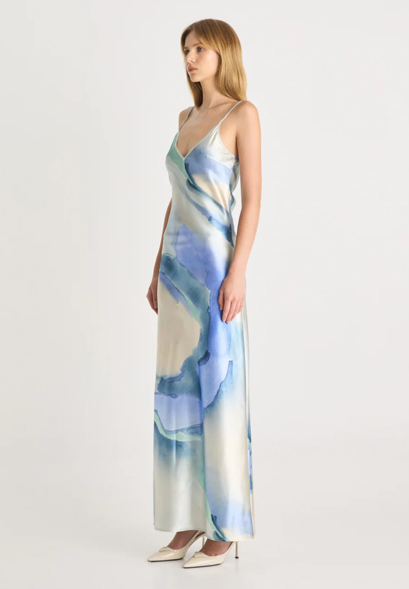 LJ Satin Maxi Dress | LJ Print - Blue