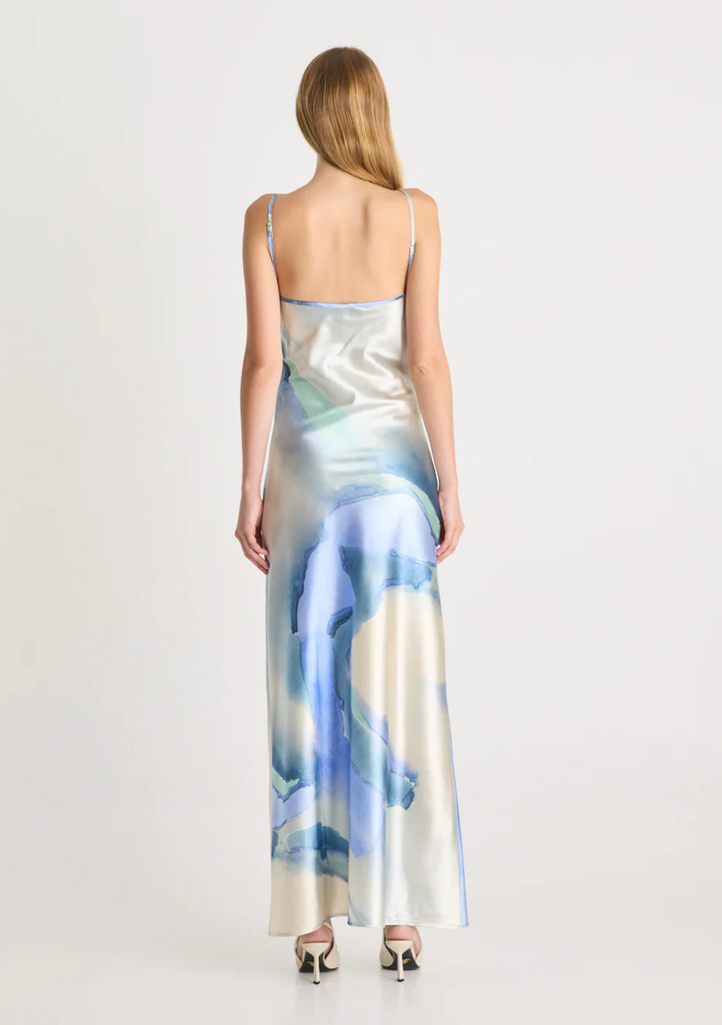 LJ Satin Maxi Dress | LJ Print - Blue